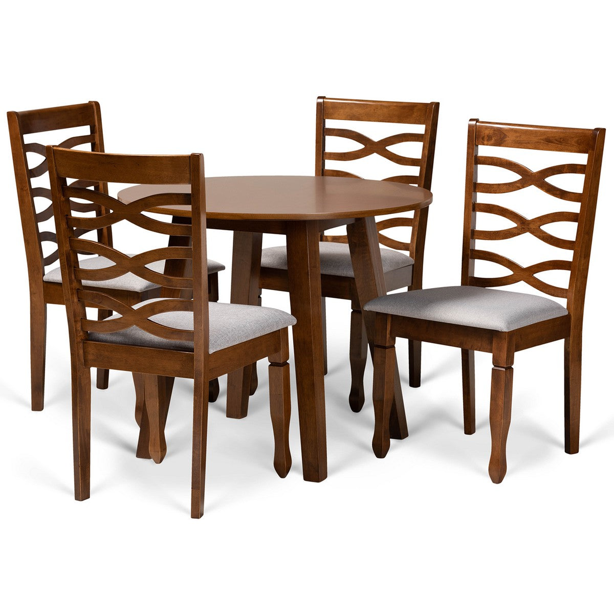 Baxton Studio Darina Modern and Contemporary Grey Fabric Upholstered and Walnut Brown Finished Wood 5-Piece Dining Set Baxton Studio-Dining Sets-Minimal And Modern - 1