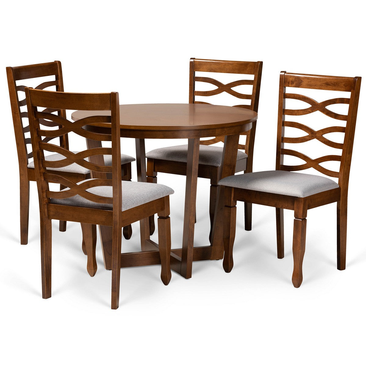 Baxton Studio Alicia Modern and Contemporary Grey Fabric Upholstered and Walnut Brown Finished Wood 5-Piece Dining Set Baxton Studio-Dining Sets-Minimal And Modern - 1
