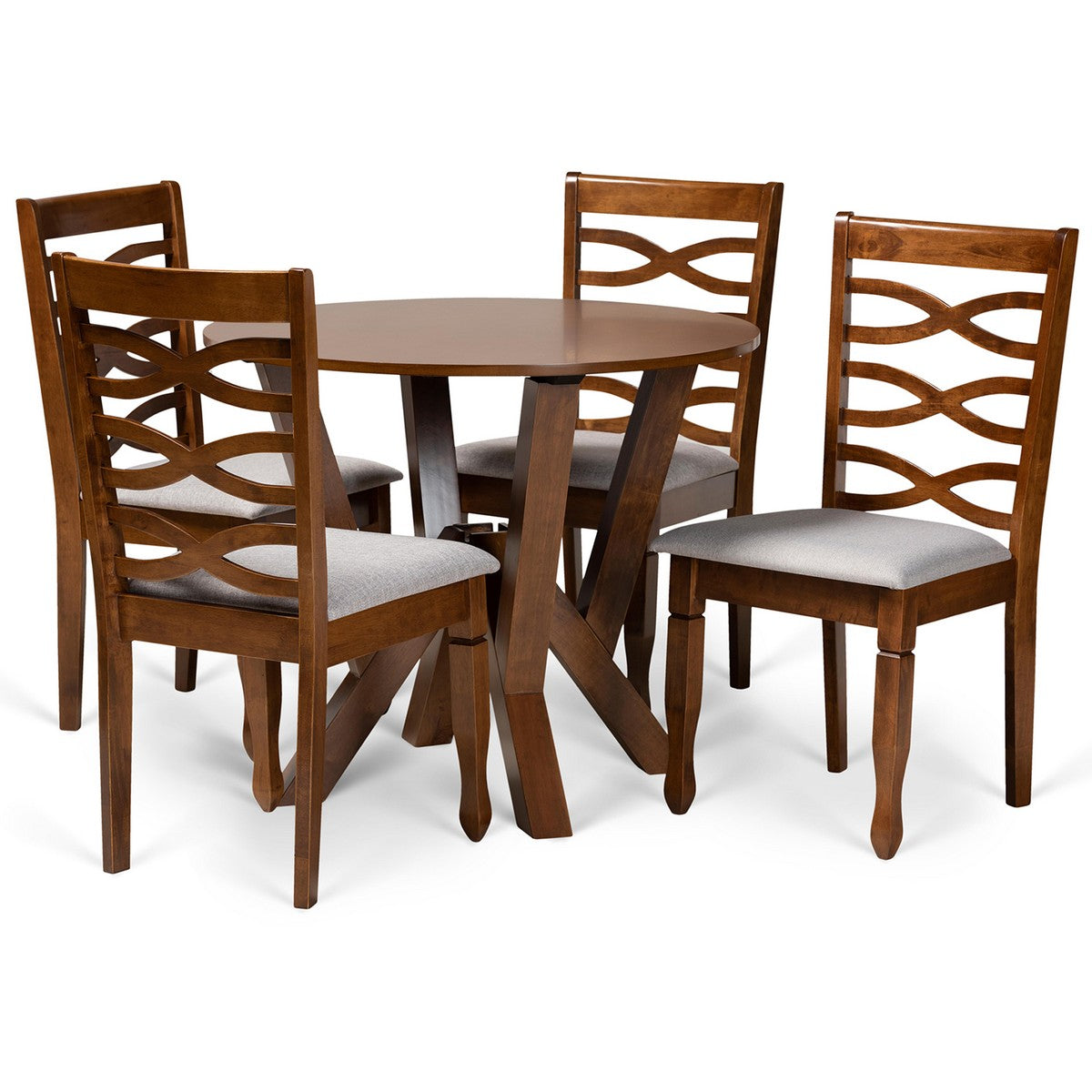 Baxton Studio Ariane Modern and Contemporary Grey Fabric Upholstered and Walnut Brown Finished Wood 5-Piece Dining Set Baxton Studio-Dining Sets-Minimal And Modern - 1