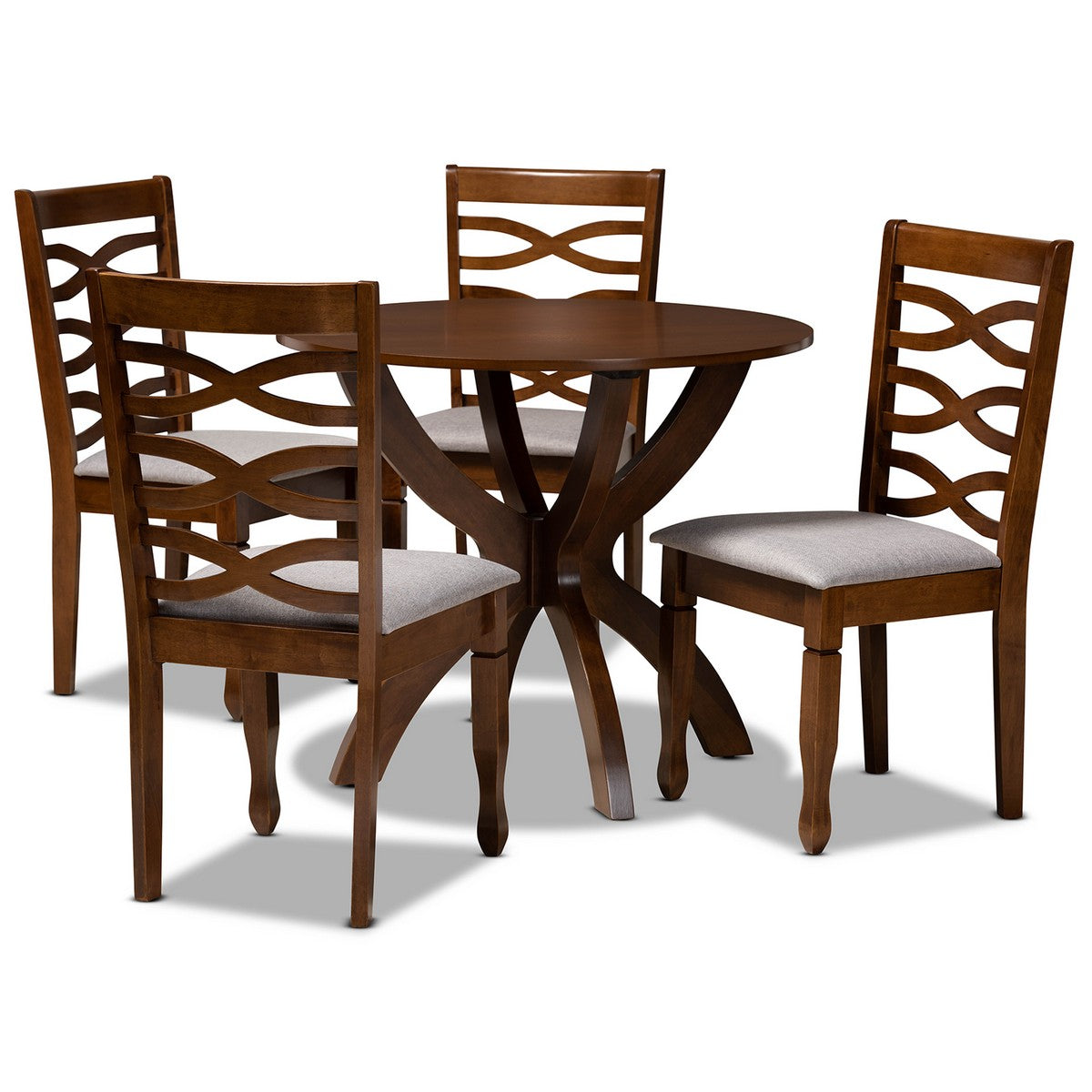 Baxton Studio Aspen Modern and Contemporary Grey Fabric Upholstered and Walnut Brown Finished Wood 5-Piece Dining Set Baxton Studio-Dining Sets-Minimal And Modern - 1