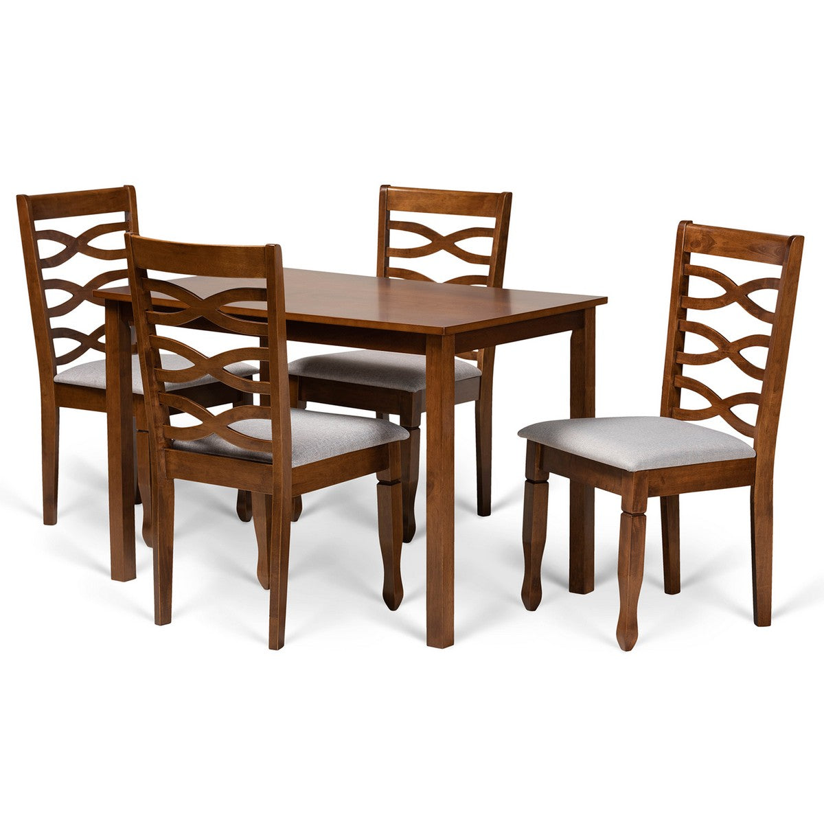 Baxton Studio Mirna Modern and Contemporary Grey Fabric Upholstered and Walnut Brown Finished Wood 5-Piece Dining Set Baxton Studio-Dining Sets-Minimal And Modern - 1