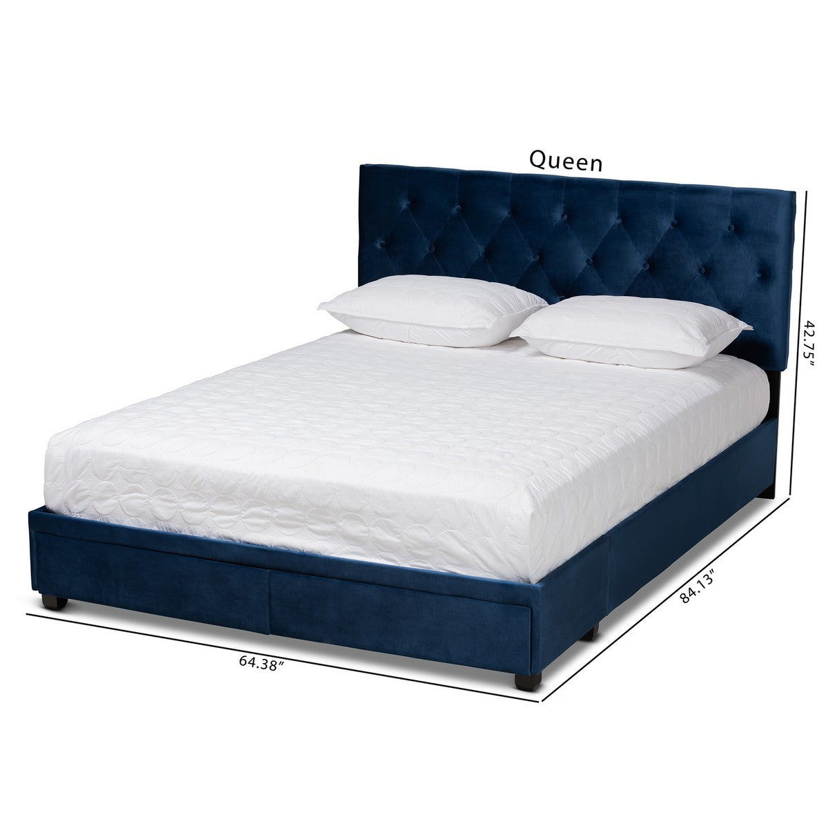 Baxton Studio Caronia Modern and Contemporary Navy Blue Velvet Fabric Upholstered 2-Drawer Queen Size Platform Storage Bed