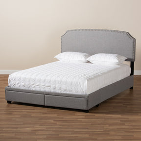 Baxton Studio Larese Light Grey Fabric Upholstered 2-Drawer King Size Platform Storage Bed