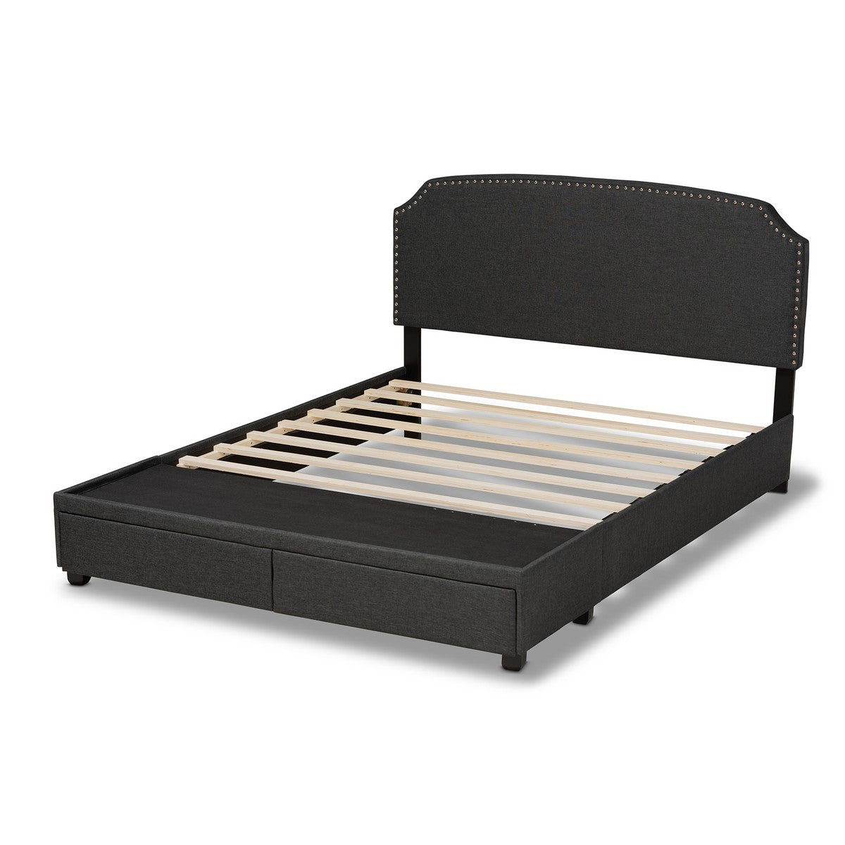 Baxton Studio Larese Dark Grey Fabric Upholstered 2-Drawer Queen Size Platform Storage Bed
