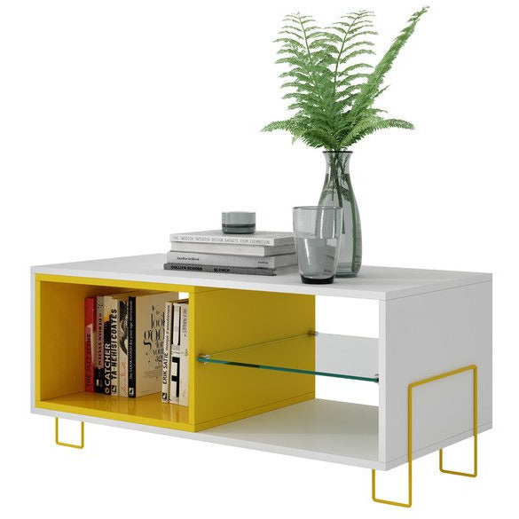 Manhattan Comfort  Boden 35.43" TV Stand with 3 Shelves in White and Yellow