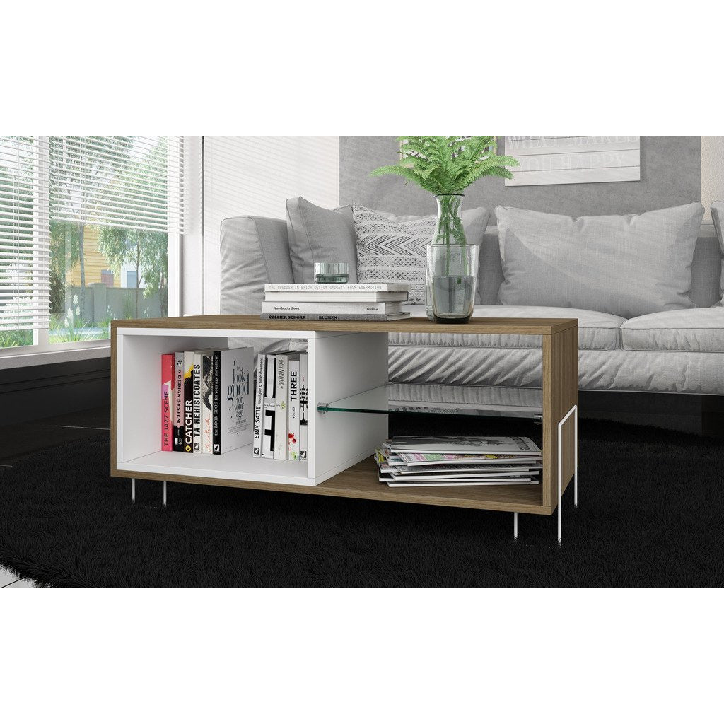 Manhattan Comfort  Boden 35.43" TV Stand with 3 Shelves in White and Oak.