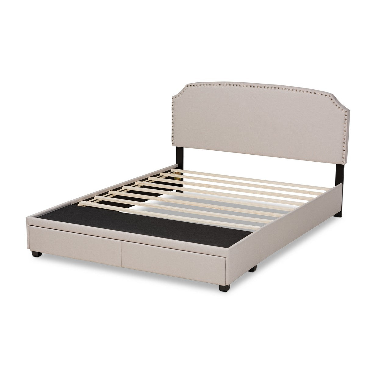 Baxton Studio Larese Beige Fabric Upholstered 2-Drawer King Size Platform Storage Bed