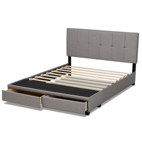 Baxton Studio Netti Light Grey Fabric Upholstered 2-Drawer Queen Size Platform Storage Bed
