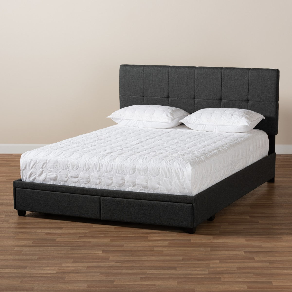 Baxton Studio Netti Dark Grey Fabric Upholstered 2-Drawer King Size Platform Storage Bed