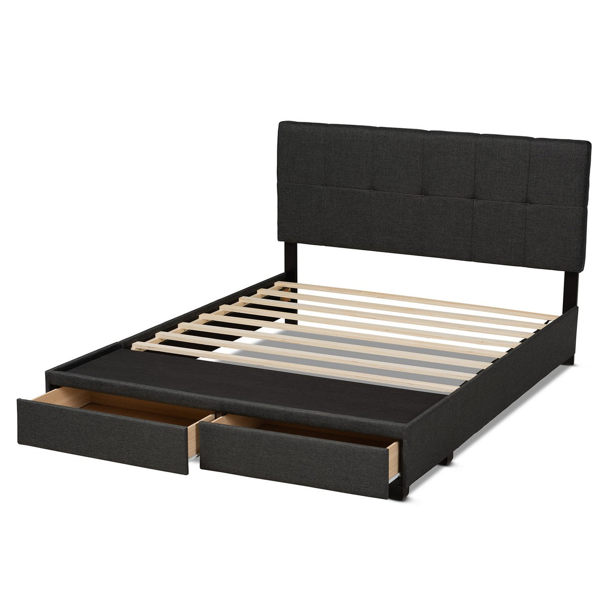 Baxton Studio Netti Dark Grey Fabric Upholstered 2-Drawer King Size Platform Storage Bed