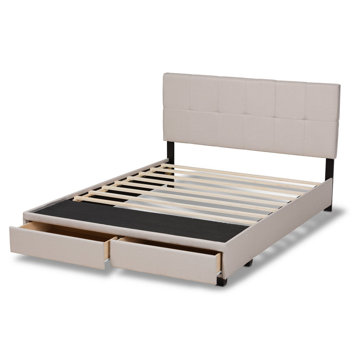 Baxton Studio Netti Beige Fabric Upholstered 2-Drawer King Size Platform Storage Bed