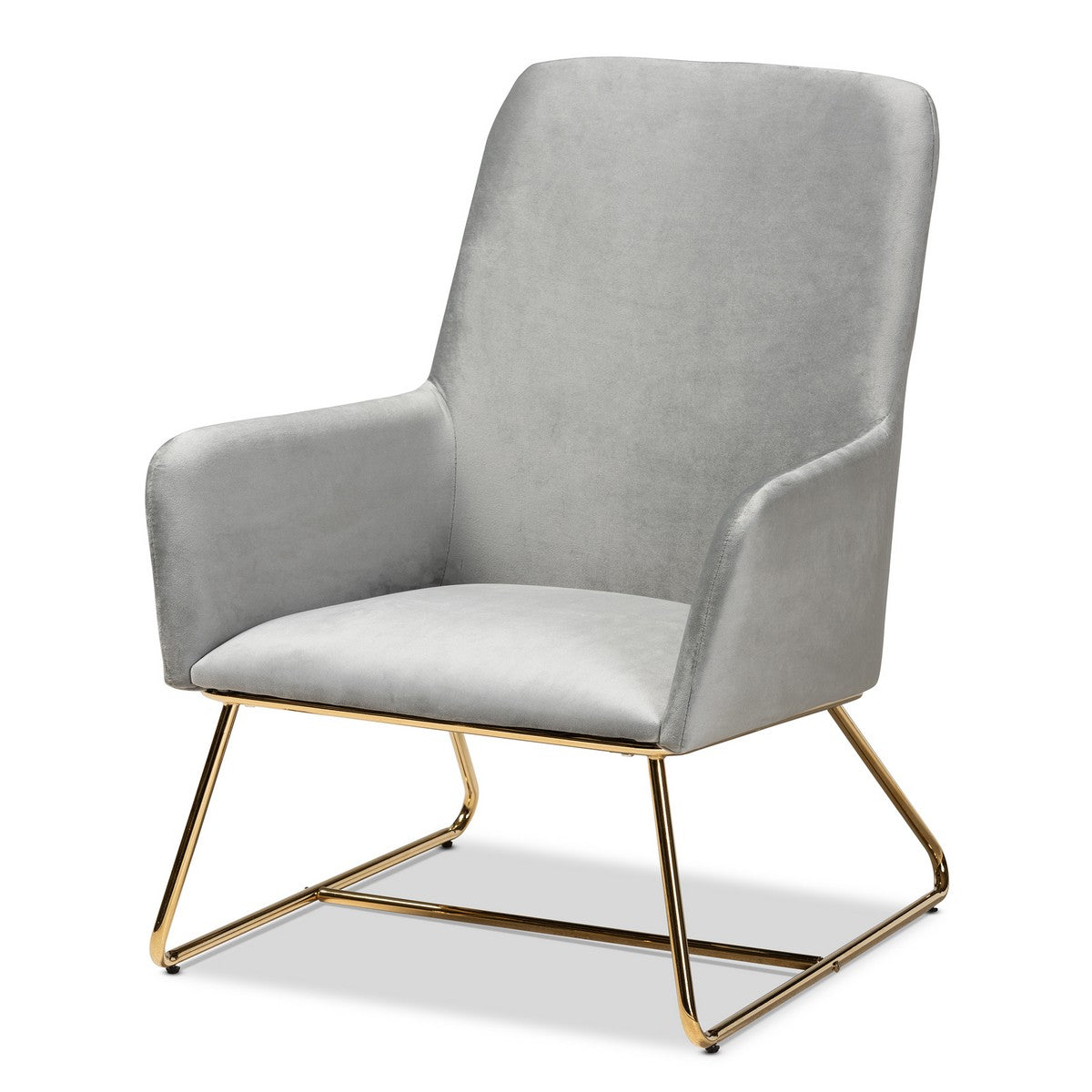 Baxton Studio Sennet Glam and Luxe Grey Velvet Fabric Upholstered Gold Finished Armchair Baxton Studio- Chairs-Minimal And Modern - 1