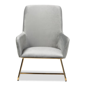 Baxton Studio Sennet Glam and Luxe Grey Velvet Fabric Upholstered Gold Finished Armchair