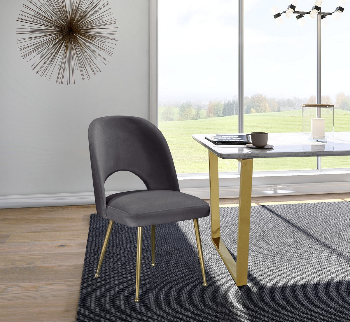 Meridian Furniture Logan Grey Velvet Dining Chair - Set of 2