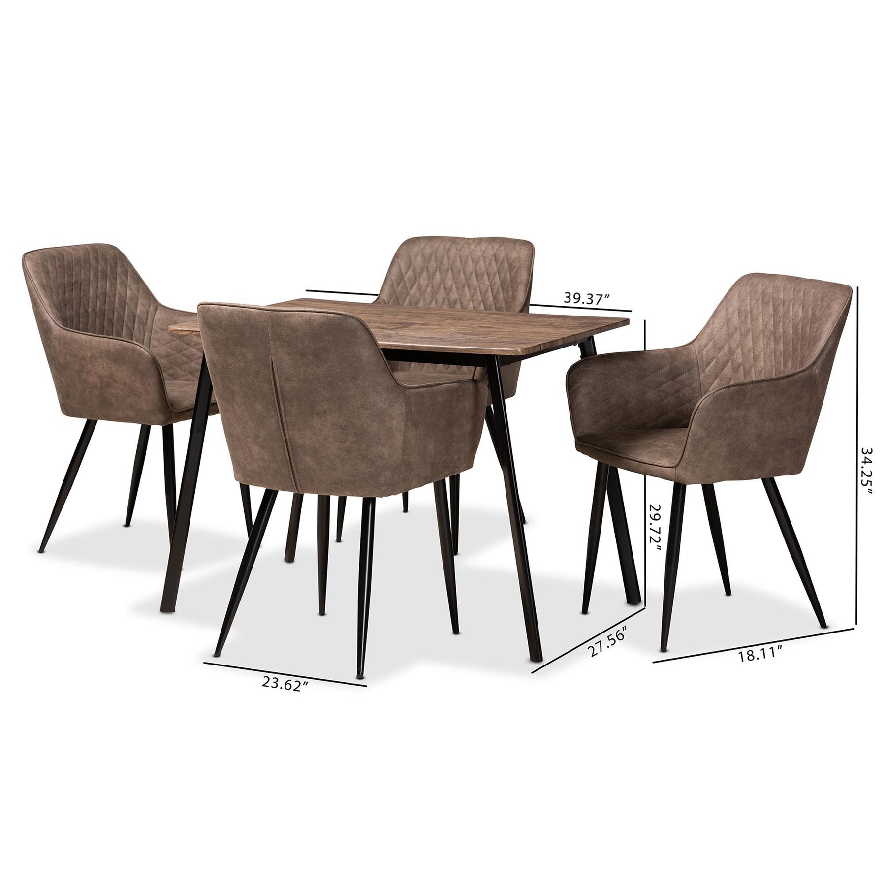 Baxton Studio Belen Modern Transitional Grey Faux Leather Effect Fabric Upholstered And Black Metal 5-Piece Dining Set - DC121-Grey/Black-5PC Dining Set
