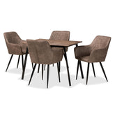 Baxton Studio Belen Modern Transitional Grey Faux Leather Effect Fabric Upholstered And Black Metal 5-Piece Dining Set - DC121-Grey/Black-5PC Dining Set