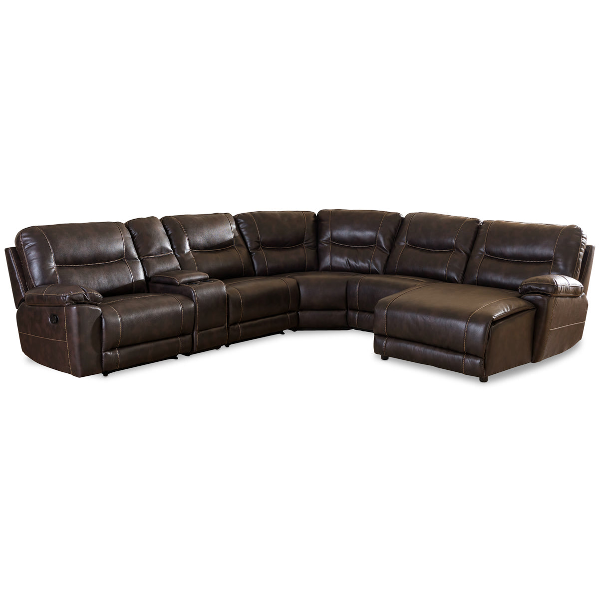 Baxton Studio Mistral Modern and Contemporary Dark Brown Bonded Leather 6-Piece Sectional with Recliners Corner Lounge Suite  Baxton Studio-sectionals-Minimal And Modern - 2