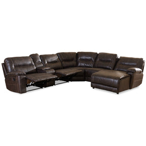 Baxton Studio Mistral Modern and Contemporary Dark Brown Bonded Leather 6-Piece Sectional with Recliners Corner Lounge Suite  Baxton Studio-sectionals-Minimal And Modern - 3