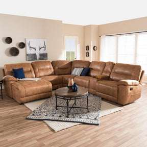 Baxton Studio Mistral Modern And Contemporary Light Brown Palomino Suede 6-Piece Sectional With Recliners Corner Lounge Suite  - 99170-J109-Light Brown-LFC