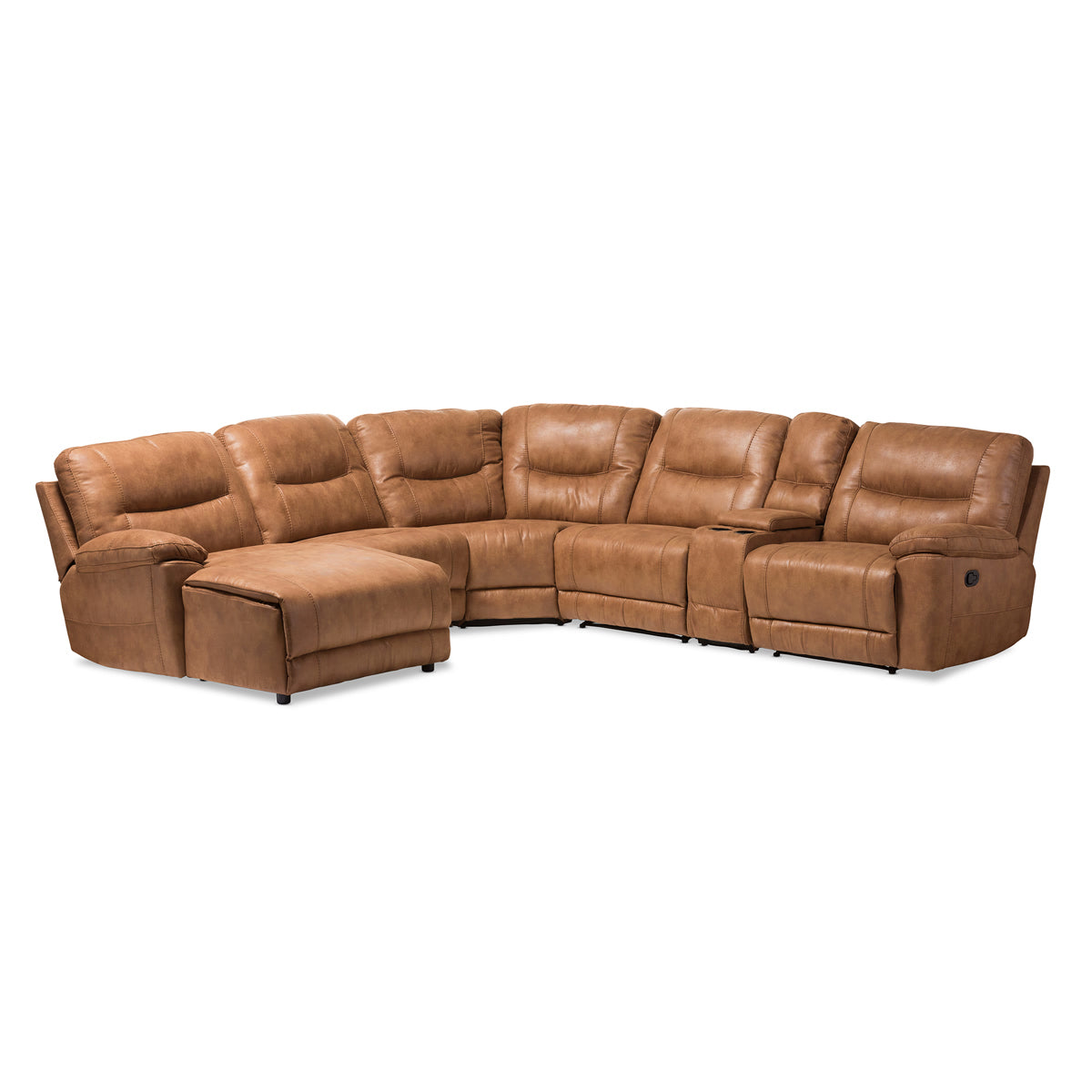 Baxton Studio Mistral Modern and Contemporary Light Brown Palomino Suede 6-Piece Sectional with Recliners Corner Lounge Suite  Baxton Studio-sectionals-Minimal And Modern - 2