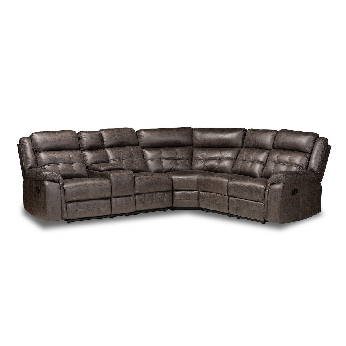 Baxton Studio Vesa Modern and Contemporary Grey Leather-Like Fabric Upholstered 6-Piece Sectional Recliner Sofa with 2 Reclining Seats  Baxton Studio- Sectional Sofas-Minimal And Modern - 1