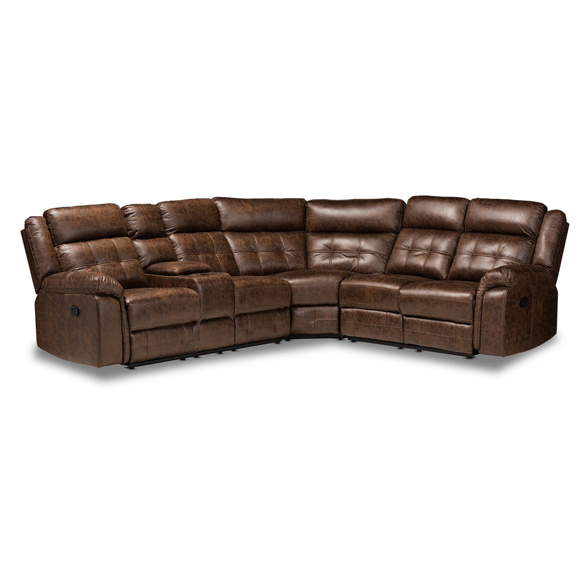 Baxton Studio Vesa Modern and Contemporary Brown Leather-Like Fabric Upholstered 6-Piece Sectional Recliner Sofa with 2 Reclining Seats  Baxton Studio- Sectional Sofas-Minimal And Modern - 1