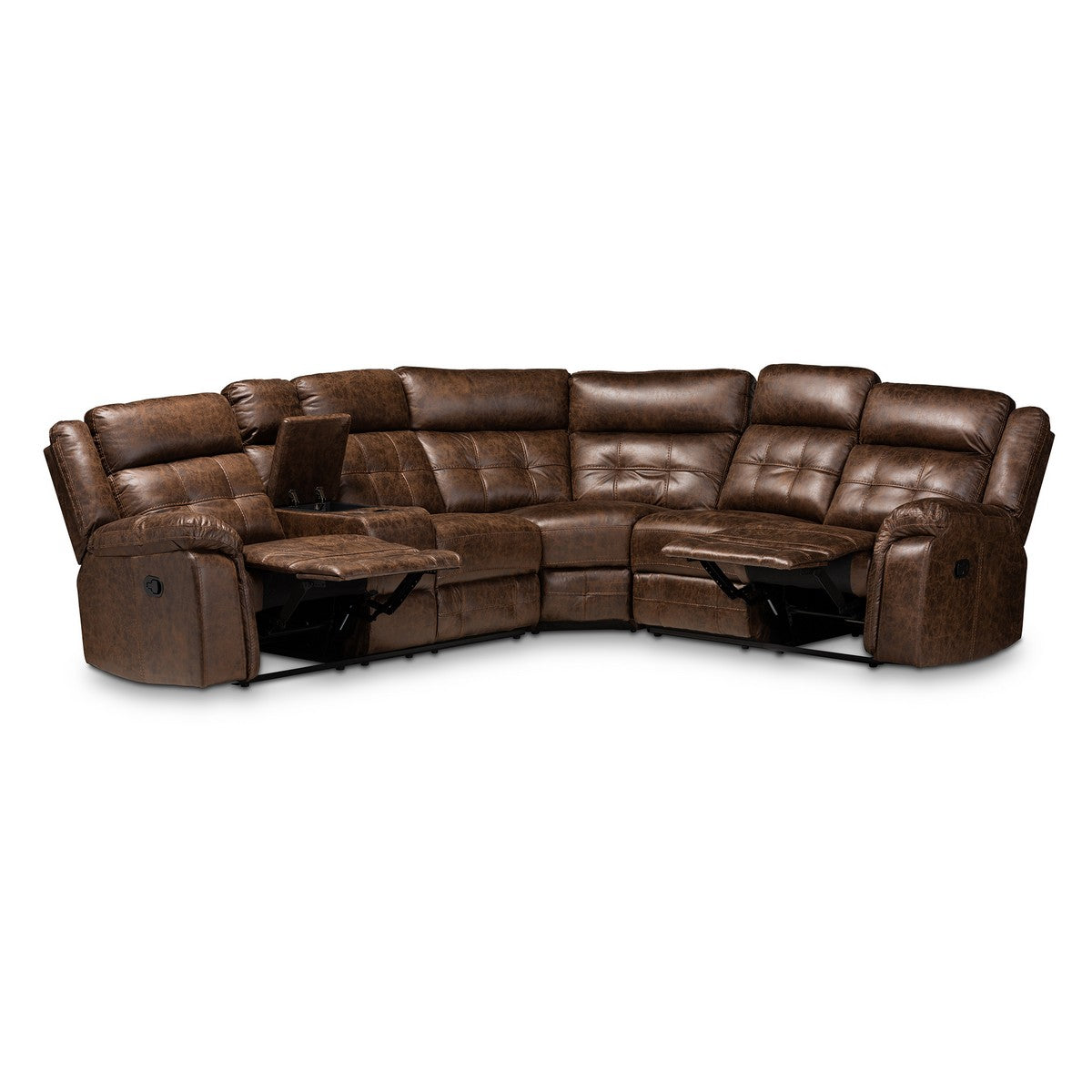 Baxton Studio Vesa Modern and Contemporary Brown Leather-Like Fabric Upholstered 6-Piece Sectional Recliner Sofa with 2 Reclining Seats