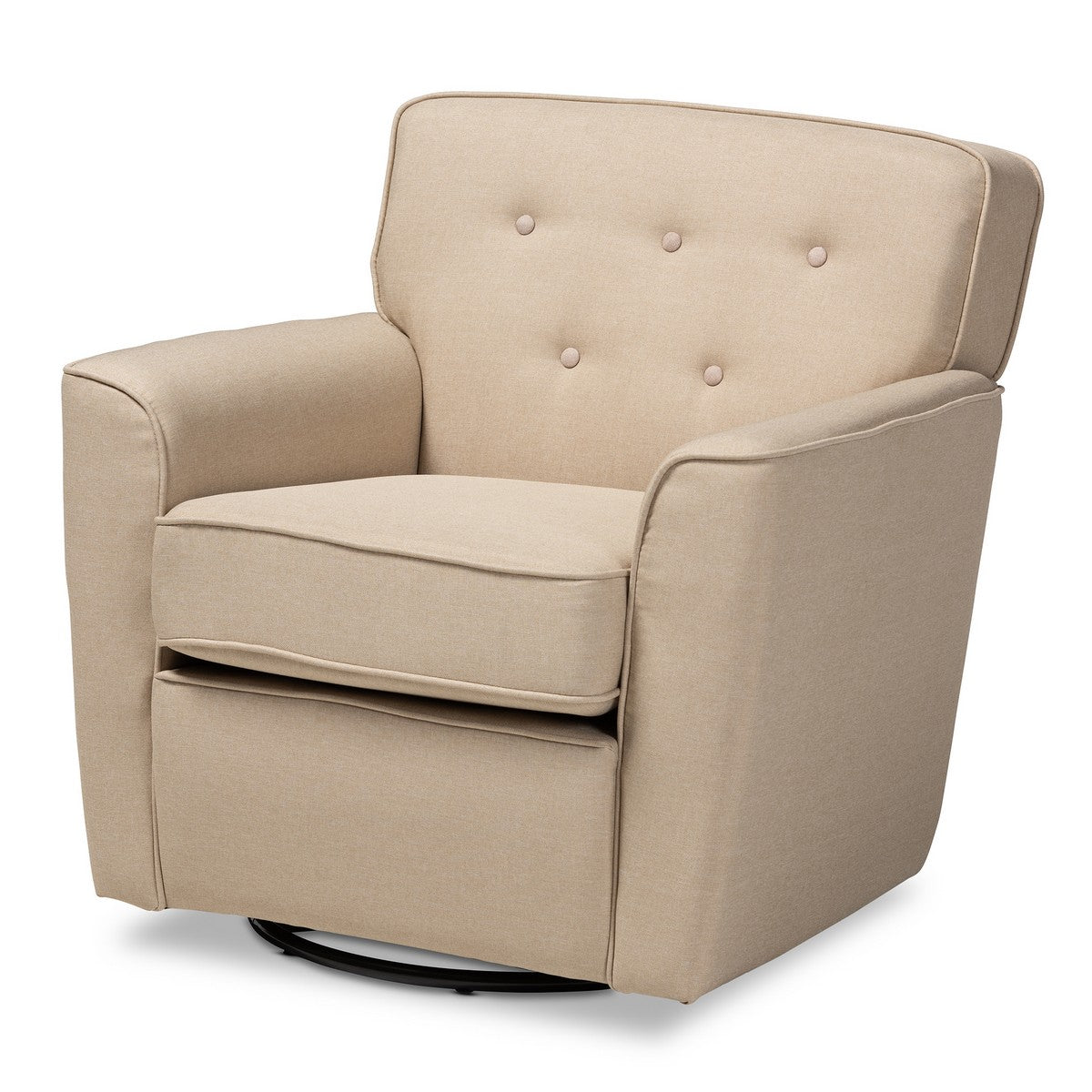 Baxton Studio Canberra Modern and Contemporary Beige Fabric Upholstered Button-tufted Swivel Armchair  Baxton Studio-chairs-Minimal And Modern - 1