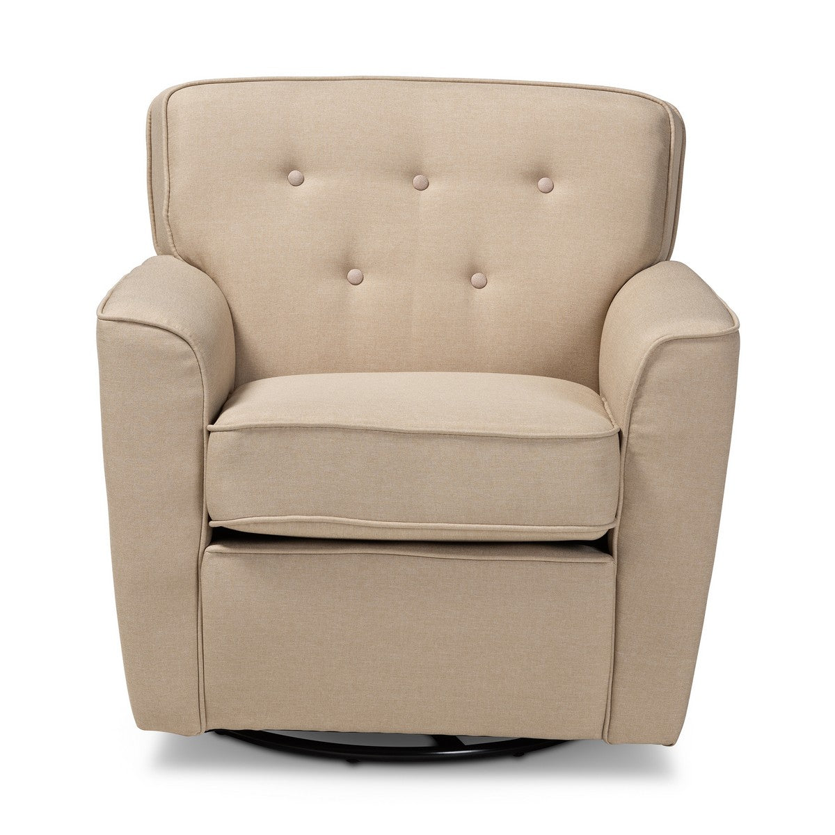 Baxton Studio Canberra Modern and Contemporary Beige Fabric Upholstered Button-tufted Swivel Armchair