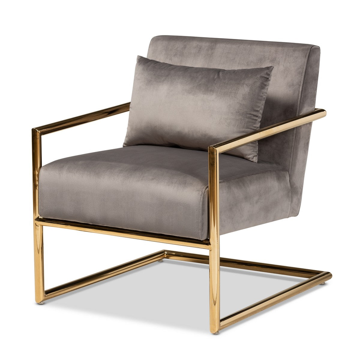 Baxton Studio Mira Glam and Luxe Grey Velvet Fabric Upholstered Gold Finished Metal Lounge Chair Baxton Studio- Chairs-Minimal And Modern - 1