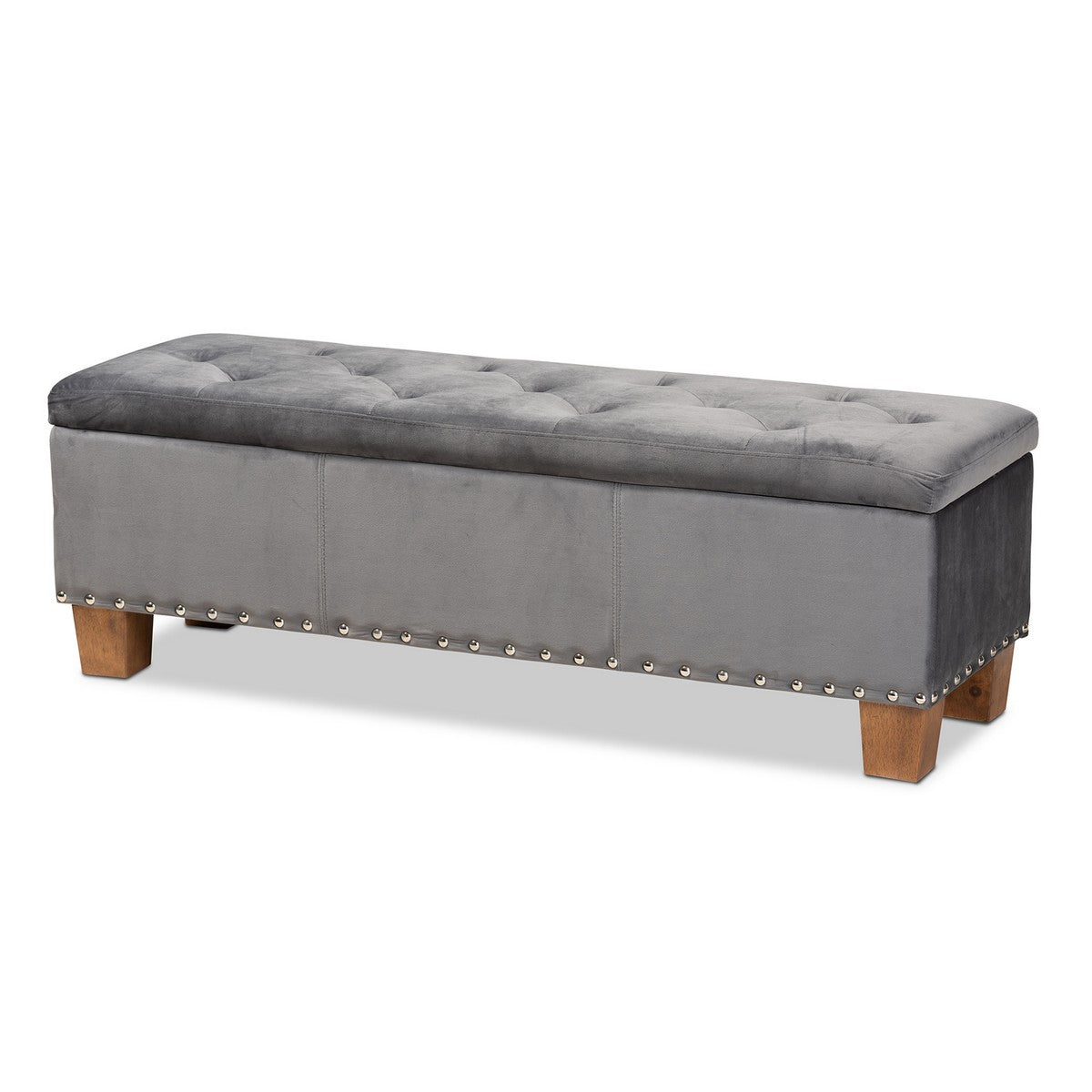 Baxton Studio Hannah Modern and Contemporary Grey Velvet Fabric Upholstered Button-Tufted Storage Ottoman Bench Baxton Studio- Ottomans-Minimal And Modern - 1