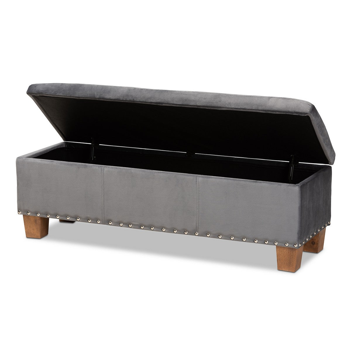 Baxton Studio Hannah Modern and Contemporary Grey Velvet Fabric Upholstered Button-Tufted Storage Ottoman Bench