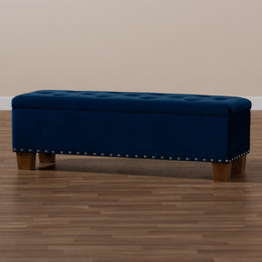Baxton Studio Hannah Modern and Contemporary Navy Blue Velvet Fabric Upholstered Button-Tufted Storage Ottoman Bench