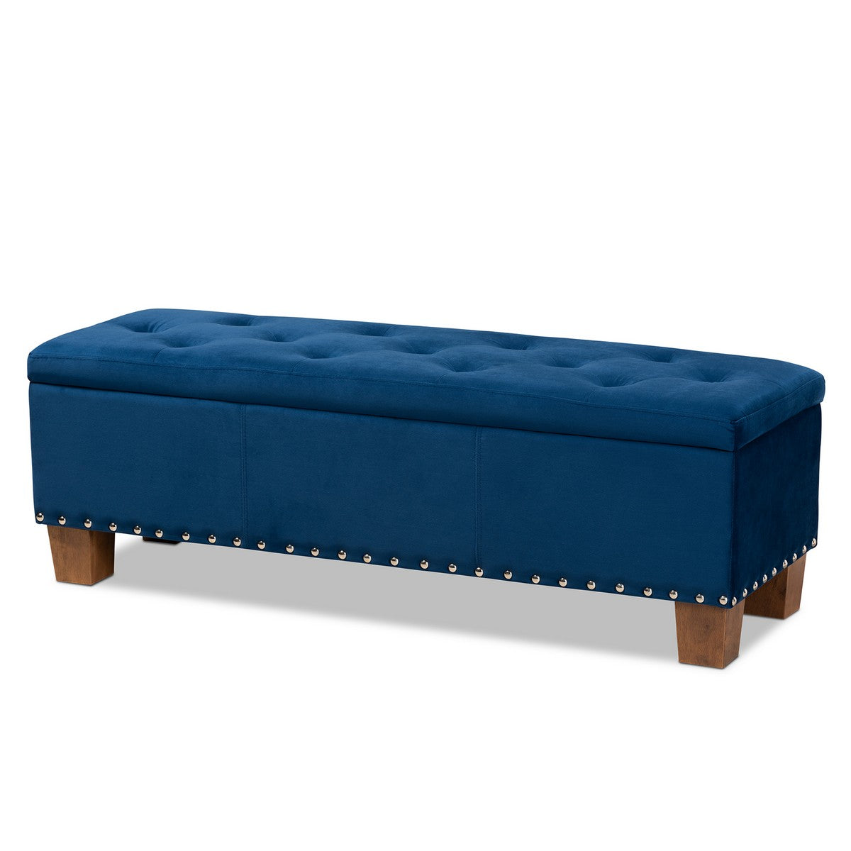 Baxton Studio Hannah Modern and Contemporary Navy Blue Velvet Fabric Upholstered Button-Tufted Storage Ottoman Bench Baxton Studio- Ottomans-Minimal And Modern - 1