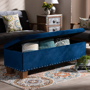 Baxton Studio Hannah Modern and Contemporary Navy Blue Velvet Fabric Upholstered Button-Tufted Storage Ottoman Bench