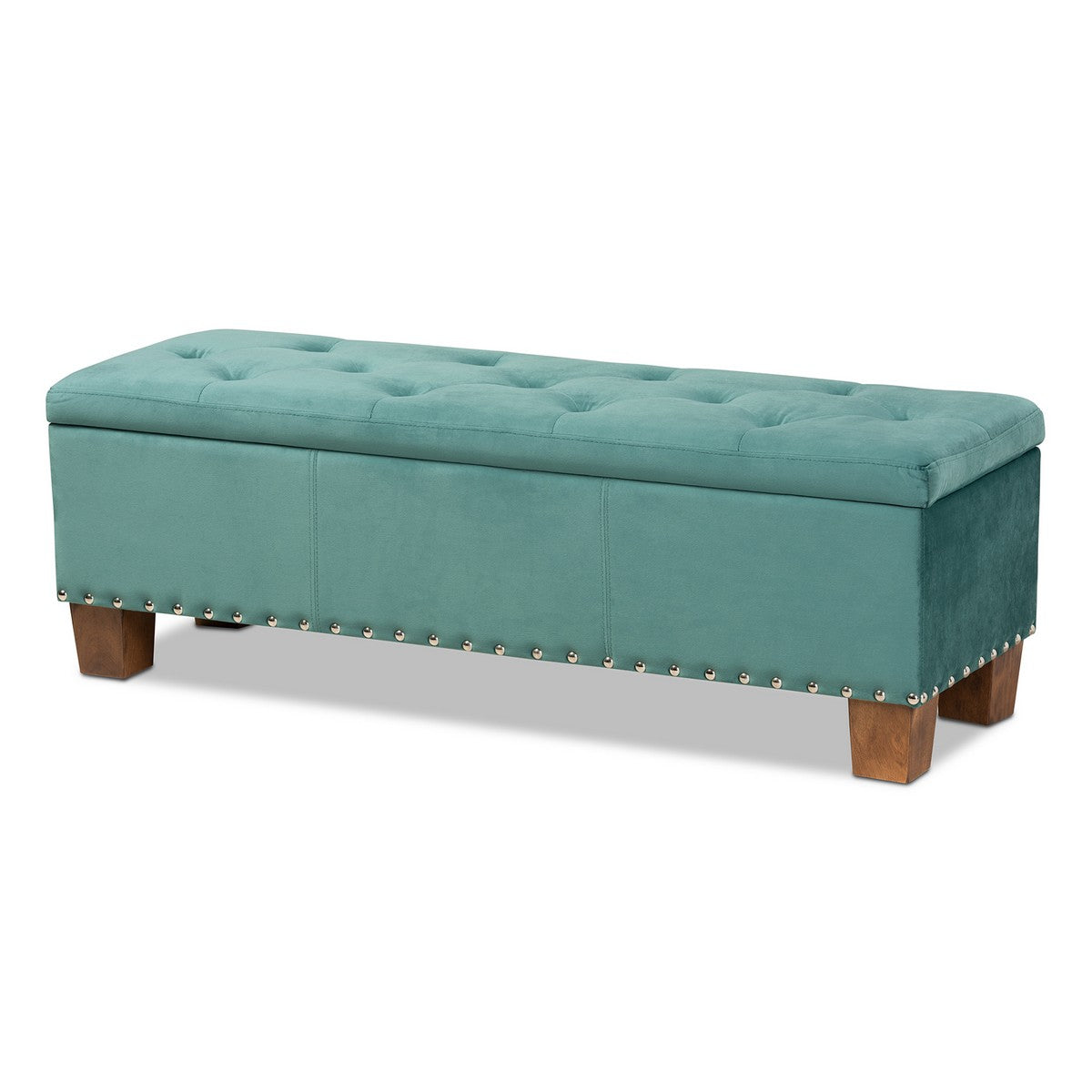 Baxton Studio Hannah Modern and Contemporary Teal Blue Velvet Fabric Upholstered Button-Tufted Storage Ottoman Bench Baxton Studio- Ottomans-Minimal And Modern - 1