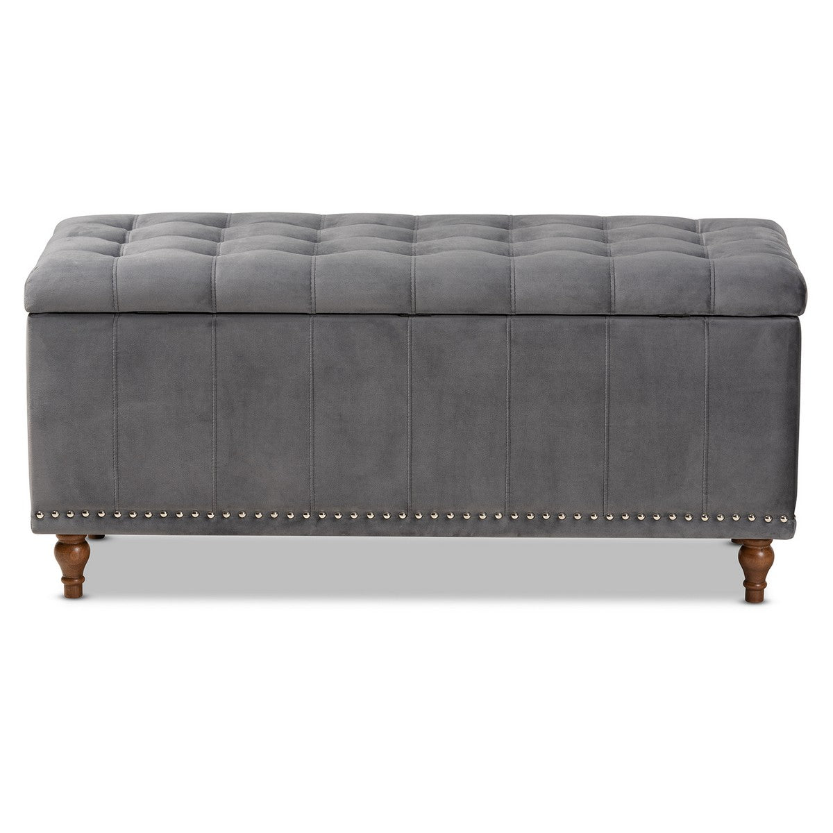 Baxton Studio Kaylee Modern and Contemporary Grey Velvet Fabric Upholstered Button-Tufted Storage Ottoman Bench