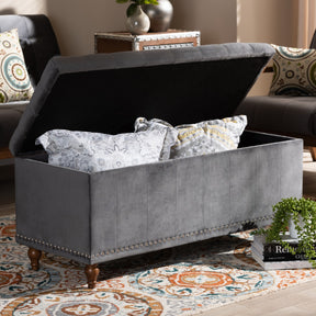 Baxton Studio Kaylee Modern and Contemporary Grey Velvet Fabric Upholstered Button-Tufted Storage Ottoman Bench