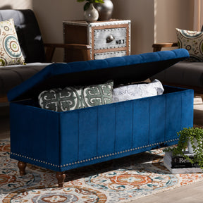Baxton Studio Kaylee Modern and Contemporary Navy Blue Velvet Fabric Upholstered Button-Tufted Storage Ottoman Bench