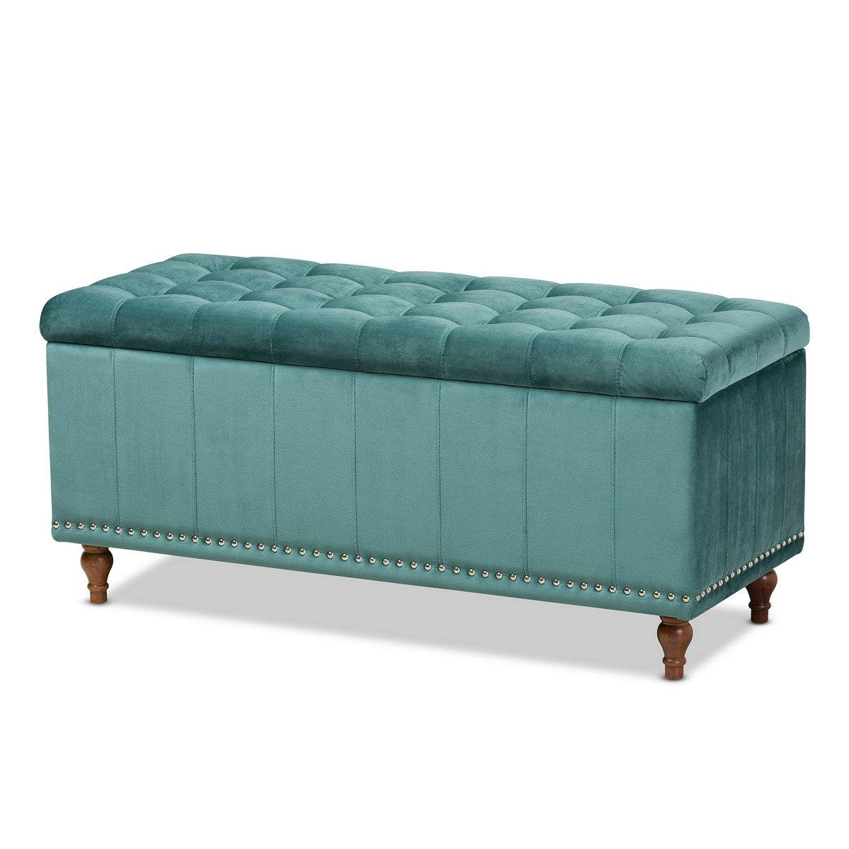Baxton Studio Kaylee Modern and Contemporary Teal Blue Velvet Fabric Upholstered Button-Tufted Storage Ottoman Bench Baxton Studio- Ottomans-Minimal And Modern - 1