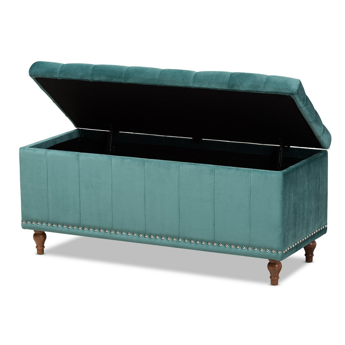 Baxton Studio Kaylee Modern and Contemporary Teal Blue Velvet Fabric Upholstered Button-Tufted Storage Ottoman Bench