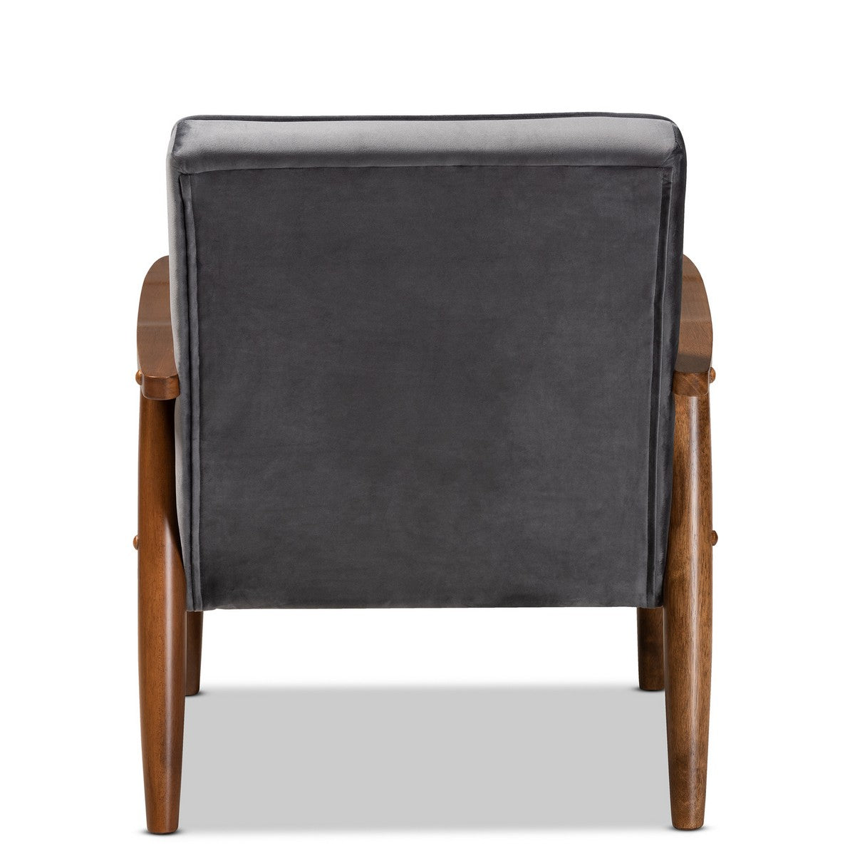 Baxton Studio Sorrento Mid-century Modern Grey Velvet Fabric Upholstered Walnut Finished Wooden Lounge Chair