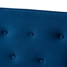 Baxton Studio Sorrento Mid-century Modern Navy Blue Velvet Fabric Upholstered Walnut Finished Wooden 3-seater Sofa