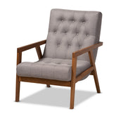 Baxton Studio Naeva Mid-Century Modern Grey Fabric Upholstered Walnut Finished Wood Armchair Baxton Studio- Chairs-Minimal And Modern - 1