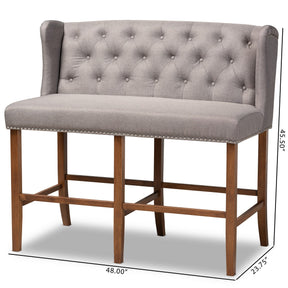 Baxton Studio Alira Modern and Contemporary Grey Fabric Upholstered Walnut Finished Wood Button Tufted Bar Stool Bench