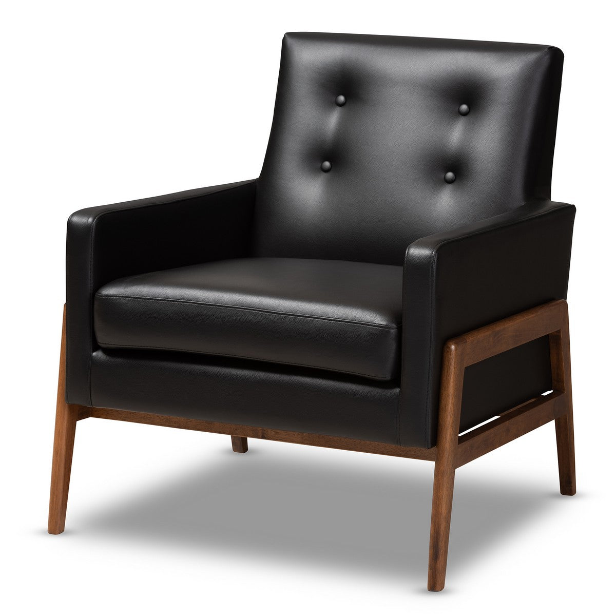 Baxton Studio Perris Mid-Century Modern Black Faux Leather Upholstered Walnut Finished Wood 3-Piece Living Room Set
