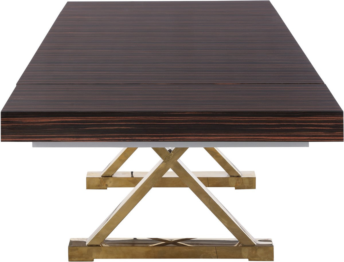 Meridian Furniture Excel Brown Zebra Wood Veneer Lacquer Extendable Dining Table (3 Boxes)