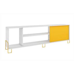 Accentuations by Manhattan Comfort Eye- catching Nacka TV Stand 1.0 with 4 Shelves and 1 Sliding Door in a White Frame and Yellow Door and Feet Manhattan Comfort-Stands and Side Tables- - 1