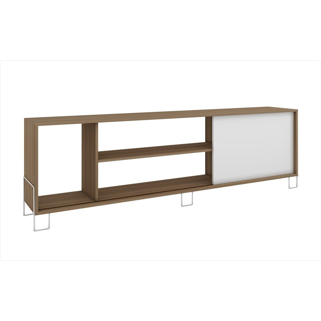 Accentuations by Manhattan Comfort Eye- catching Nacka TV Stand 1.0 with 4 Shelves and 1 Sliding Door in an Oak Frame with a White Door and Feet Manhattan Comfort-Stands and Side Tables- - 1