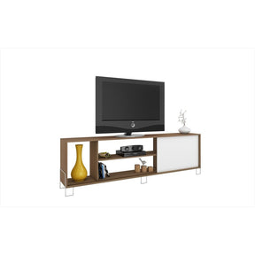 Accentuations by Manhattan Comfort Eye- catching Nacka TV Stand 1.0 with 4 Shelves and 1 Sliding Door in an Oak Frame with a White Door and Feet